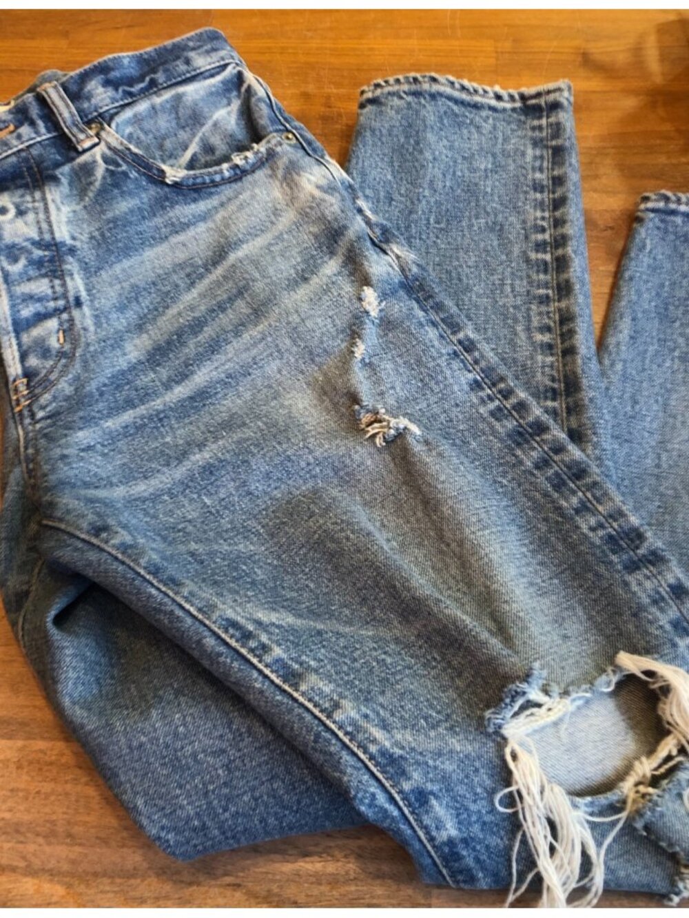 EUC! Moussy Vintage Blue Button Fly MVS Shell Distressed Tapered Skinny Jeans 26